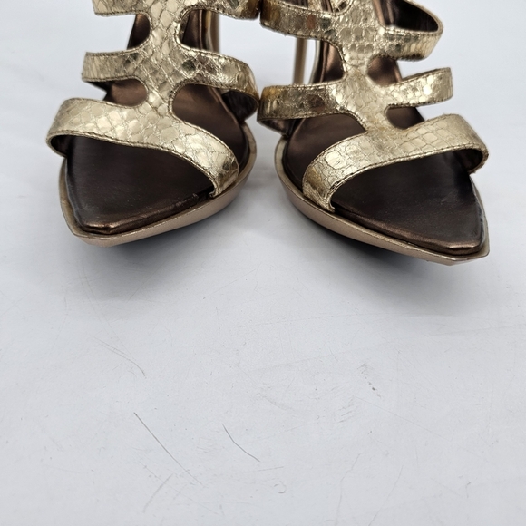 Colin Stuart Leather Gold Metallic Snip Toe Gladiator Heels Pumps Womens Size 8 - Picture 3 of 8
